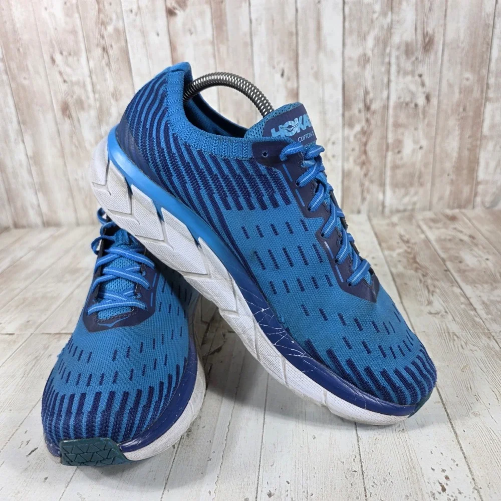 Hoka One One Clifton 5 Knit Womens Blue Running Shoes Size 9.5 Sneakers